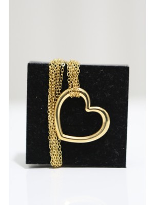 Luxon Collection Büyük Kalp Figürlü Zincir Model Çelik Gold Kolye