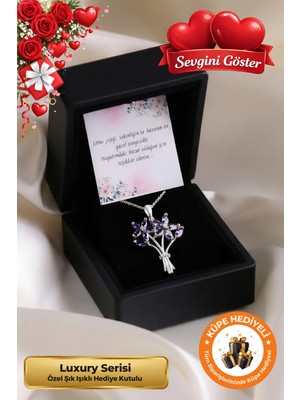 PremiumPort Işıklı Lotus Çiçek Buketi ve Kolye Seti, Sevgililer Günü Hediye