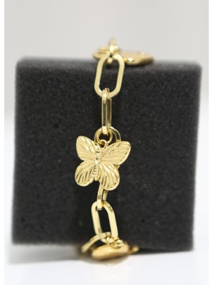 Luxon Collection Kelebek Figürlü Geçme Zincir Çelik Gold Bileklik