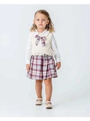 Butik Kız Çocuk Etekli 3'lü Özel Gün Takım %100 Pamuklu Kumaş