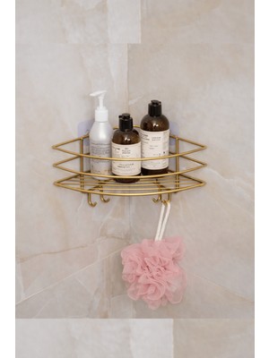 Edora Home Gold Lüx Köşe Raf Organizer – Yapışkanlı Paslanmaz Metal Banyo Duş Şampuanlık, Çok Amaçlı Raf
