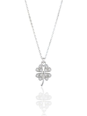 PremiumPort Şık Kalpli Yonca Tasarımlı 925 Ayar Gümüş Kolye, Zarif Takı