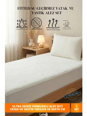 Letsii Premium Sıvı Geçirmez Tek Kişilik Alez + Yastık Alezi Seti | Ultra Sessiz Fitted Yatak & Fermuarlı Yastık Koruyucu 100X200 - 50X70
