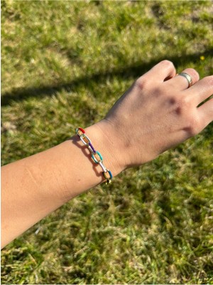 Luseda Renkli Halkalı Gold Zincir 17+3CM Ayarlanabilir Bileklik