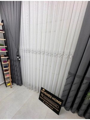 Nivemes Home Nivemeshome Eylülzade Gümüş Detay 1/3 Pileli Tül Perde Apm