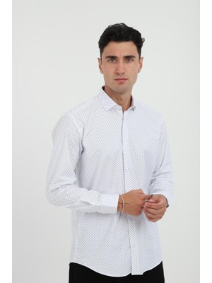 Regular Geniş kalıp Likralı Desenli Yala Alttan Düğmeli Hediye Kutulu Erkek Gömlek