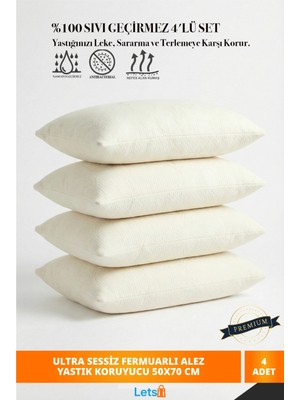 Letsii 4 Adet Premium Sıvı Geçirmez Yastık Alezi | Ultra Sessiz Fermuarlı Yastık Koruyucu 50X70 cm 4'lü Set