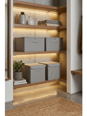 HomyJRs Homyjr’s Kapaklı Kumaş Saklama Kutusu Organizer - Dolap Içi Raf Düzenleyici Kutu (Gri)