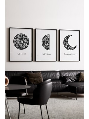 Huhuli Ahsap Siyah Çerceveli Ay Donguleri 3’lu Tablo HUHU225