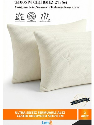 Letsii 2 Adet Premium Sıvı Geçirmez Yastık Alezi | Ultra Sessiz Fermuarlı Yastık Koruyucu 50X70 cm 2'li Set