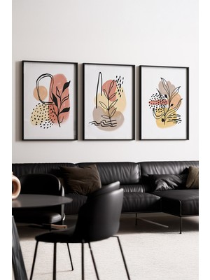 Huhuli Ahsap Siyah Çerceveli Boho 3’lu Tablo HUHU226