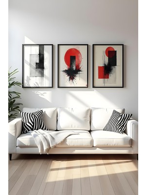 Huhuli Ahsap Siyah Çerceveli 3 Parca Set Tablo HUHU443