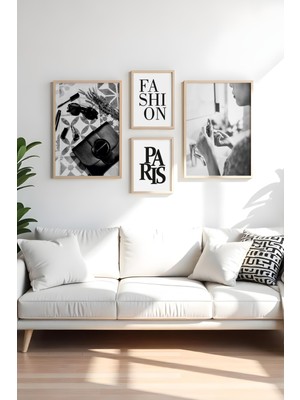 Huhuli Ahsap Siyah Çerceveli 4 Parca Set Tablo HUHU451