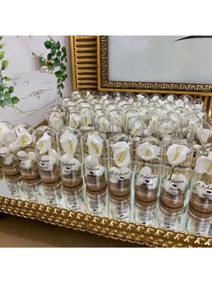 Siyah Lale Nikah Şekeri Cam Fanus Kardelen Çiçek ve Fıstık Şekerli Nikah, Söz, Nişan Hediyelik - 50 Adet