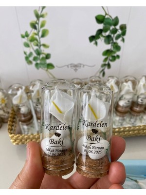 Siyah Lale Nikah Şekeri Cam Fanus Kardelen Çiçek ve Fıstık Şekerli Nikah, Söz, Nişan Hediyelik - 25 Adet