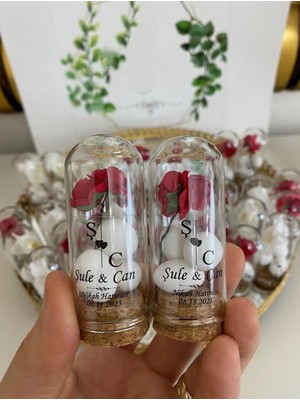 Siyah Lale Nikah Şekeri Cam Fanus Kırmızı Gül ve Fıstık Şekerli Nikah, Söz, Nişan Hediyelik - 50 Adet