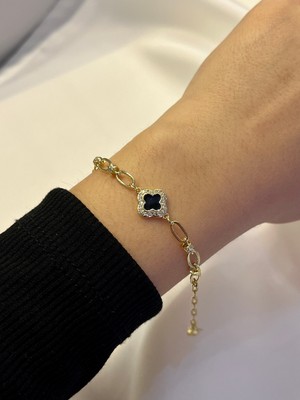 Yeknova Xuping 14K Gold Renginde Kuyumcu Işçiliği Şık Zarif Yonca Model Zirkon Taşlı Kararmaz Kadın Bileklik