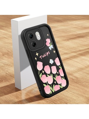 Ucuc Infinix Hot 50I/SMART 9 Uyumlu Siyah Silikon Lale Desenli Lens Koruma Şok Emici Esnek Kılıf