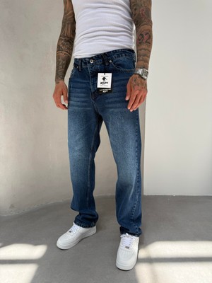 KağanKY Lacivert Lazerli Baggy Jean