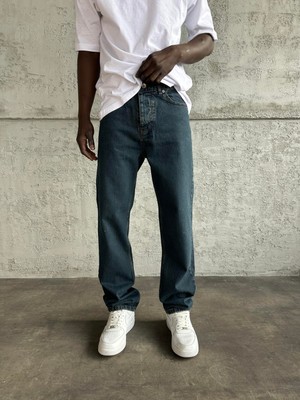 KağanKY Lacivert Yıkamalı Baggy Jean