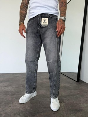 KağanKY Dikiş Detaylı Füme Taşlamalı Relax Baggy Jean