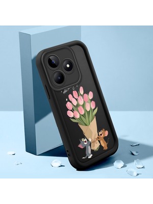 Ucuc Realme C53/C51/NOTE 50 Uyumlu Siyah Silikon Lale Desenli Lens Koruma Şok Emici Esnek Kılıf
