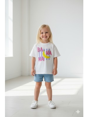 Monila Kız Çocuk Pamuklu Bisiklet Yaka Baskılı T-Shirt