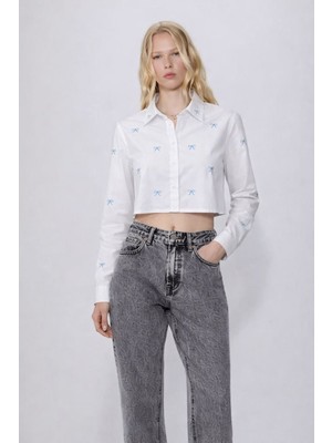 Fiyonk Nakışlı Crop Gömlek