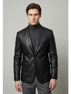 Felix Hardy Siyah Klasik Kesim Hakiki Kuzu Derisi Ceket