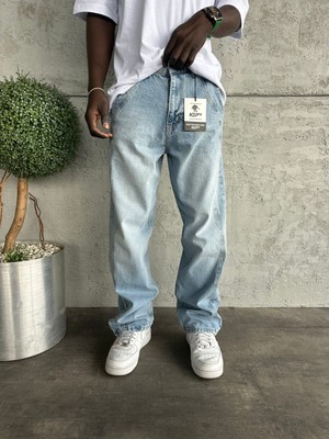 KağanKY Dikiş Detaylı Buz Mavi Relax Baggy Jean