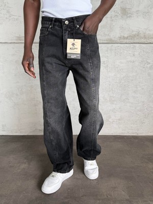 KağanKY Dikiş Detaylı Antrasit Taşlamalı Relax Baggy Jean