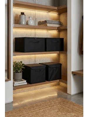 HomyJRs Homyjr’s Kapaklı Kumaş Saklama Kutusu Organizer - Dolap Içi Raf Düzenleyici Depolama Kutusu (Siyah)