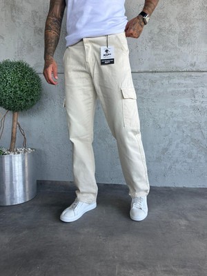 KağanKY Krem Kargo Cep Baggy Jean