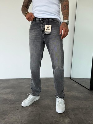 KağanKY Koyu Gri Taşlamalı Baggy Jean