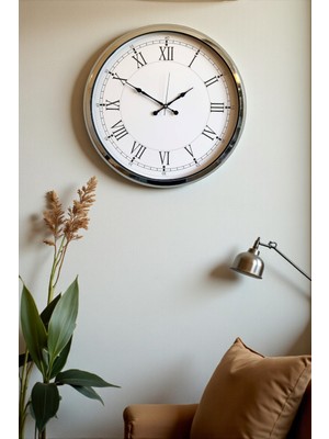 Esranın Dünyası Zentime Roma Zarafeti Krom 52 cm Metal Duvar Saati Rsyeni34-Esrdns