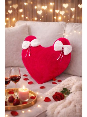 Türkühome Sevgililer Günü Özel Kalp Şeklinde Dekoratif Kırlent | Fiyonklu