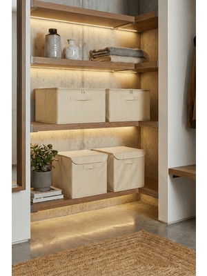 HomyJRs Homyjr’s Kapaklı Kumaş Saklama Kutusu Organizer - Dolap Içi Raf Düzenleyici Kutu (Krem)