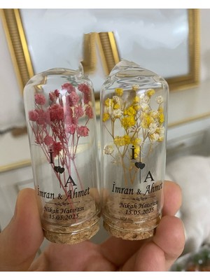 Siyah Lale Nikah Şekeri Cam Fanus Karışık Cipso Çiçekli ve Fıstık Şekerli Nikah, Söz, Nişan Hediyelik - 50 Adet