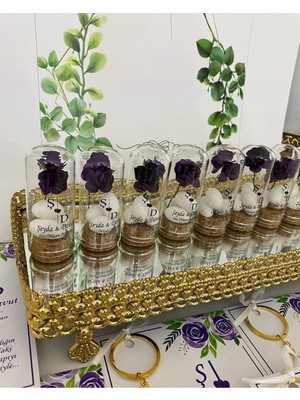 Siyah Lale Nikah Şekeri Cam Fanus Mor Gül ve Fıstık Şekerli Nikah, Söz, Nişan Hediyelik - 50 Adet