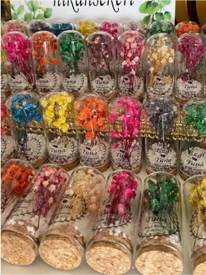 Siyah Lale Nikah Şekeri Cam Fanus 25 Adet Nikah Şekeri Karışık Renkli Cipso Çiçek ve Çakıl Taşlı