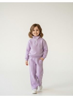 Kyex Kids Premıum Kız Çocuk Lila Alt Üst Pamuklu Yumuşacık Fermuarlı Cepli Eşofman Takımı 3-8 Yaş