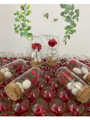 Siyah Lale Nikah Şekeri Cam Fanus Kırmızı Gül ve Fıstık Şekerli Nikah, Söz, Nişan Hediyelik - 50 Adet