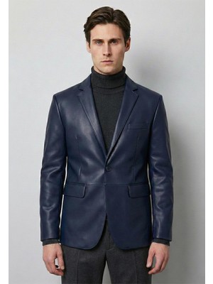 Felix Hardy Lacivert Hakiki Kuzu Derisi Modern Ceket