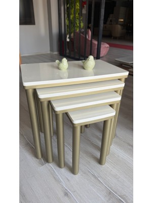 Akset 4lü Krem Bohem Zigon Sehpa Bronz