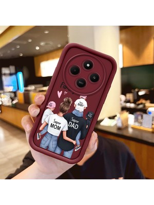 HONTINGA Xiaomi Redmi 14C 4g ile Uyumlu Kılıfı Düşüme Önleyici Basitlik Anti Düşme Kamera Korumali Aile Bordo Desen Yumuşak Silikon Telefon Kılıfı Kadın ve Erkek Için Uygundur K2-7074