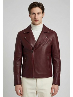 Felix Hardy Koyu Bordo Tasarım Motorcu Ceketi