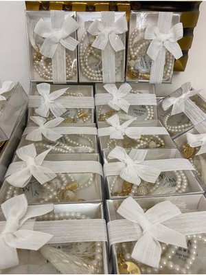 Siyah Lale Nikah Şekeri Inci Tesbih ve Epoksi Set Nikah, Söz, Nişan Hediyelik - 25 Adet