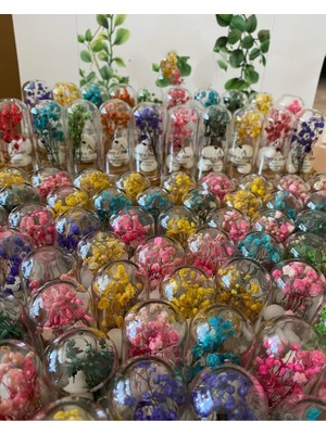 Siyah Lale Nikah Şekeri Cam Fanus Karışık Cipso Çiçekli ve Fıstık Şekerli Nikah, Söz, Nişan Hediyelik - 50 Adet