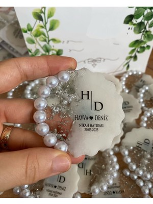 Siyah Lale Nikah Şekeri Incili Epoksi Magnet Paketli Nikah, Söz, Nişan Hediyelik - 50 Adet