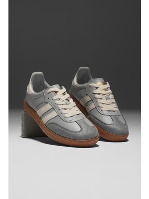 Tonny Black Unisex Gri Termo Taban Yanı Şeritli Bağcıklı Spor Ayakkabı